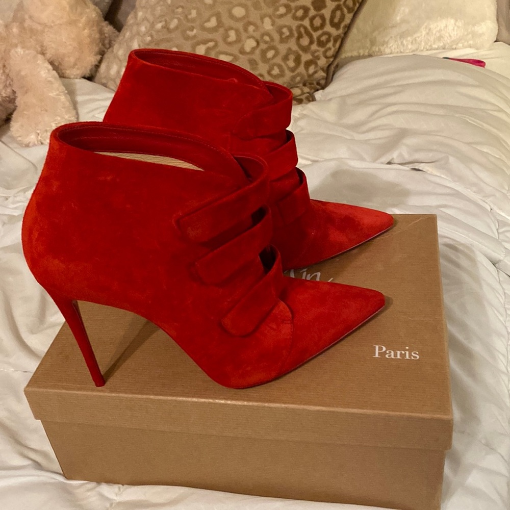 Christian Louboutin Red suede bootie! 😍